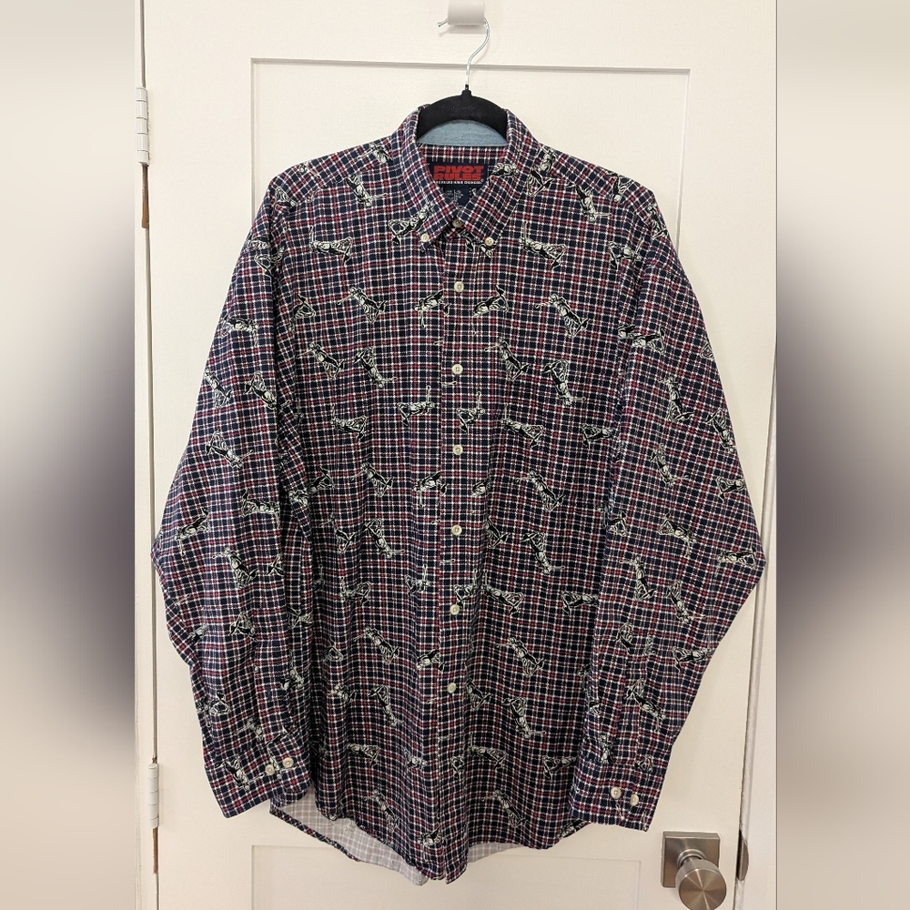 Vintage Pivot Rules Cotton Classic Checkered Plaid Golf Button-Down Shirt Large